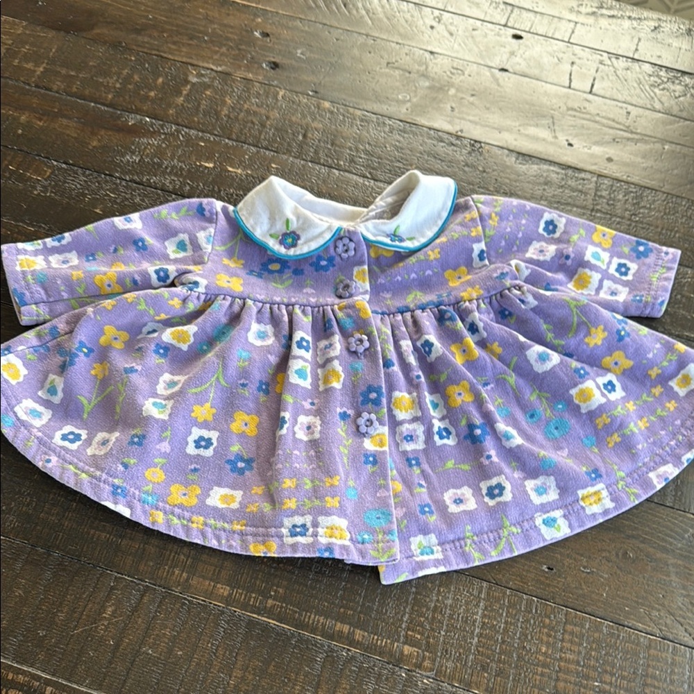🍄6M vintage Floral Purple blue yellow white Dress  floral buttons long sleeve